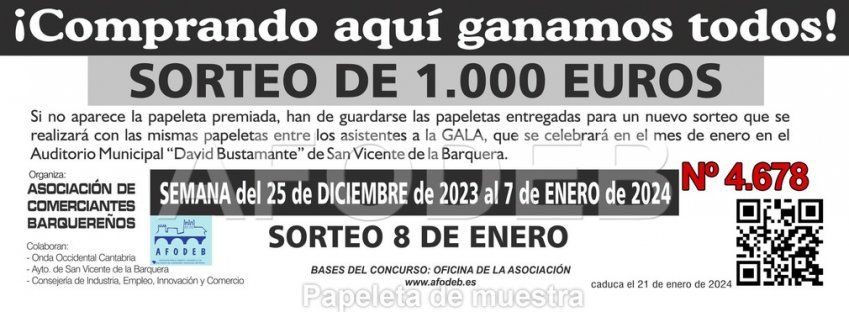 Sorteo 8 de enero de 2024   Campaña de Navidad "Comprando aquí ganamos todos"