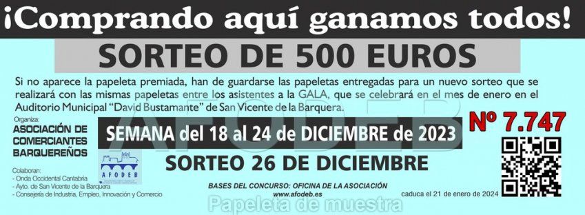 Sorteo 26 de diciembre de 2023   Campaña de Navidad "Comprando aquí ganamos todos"